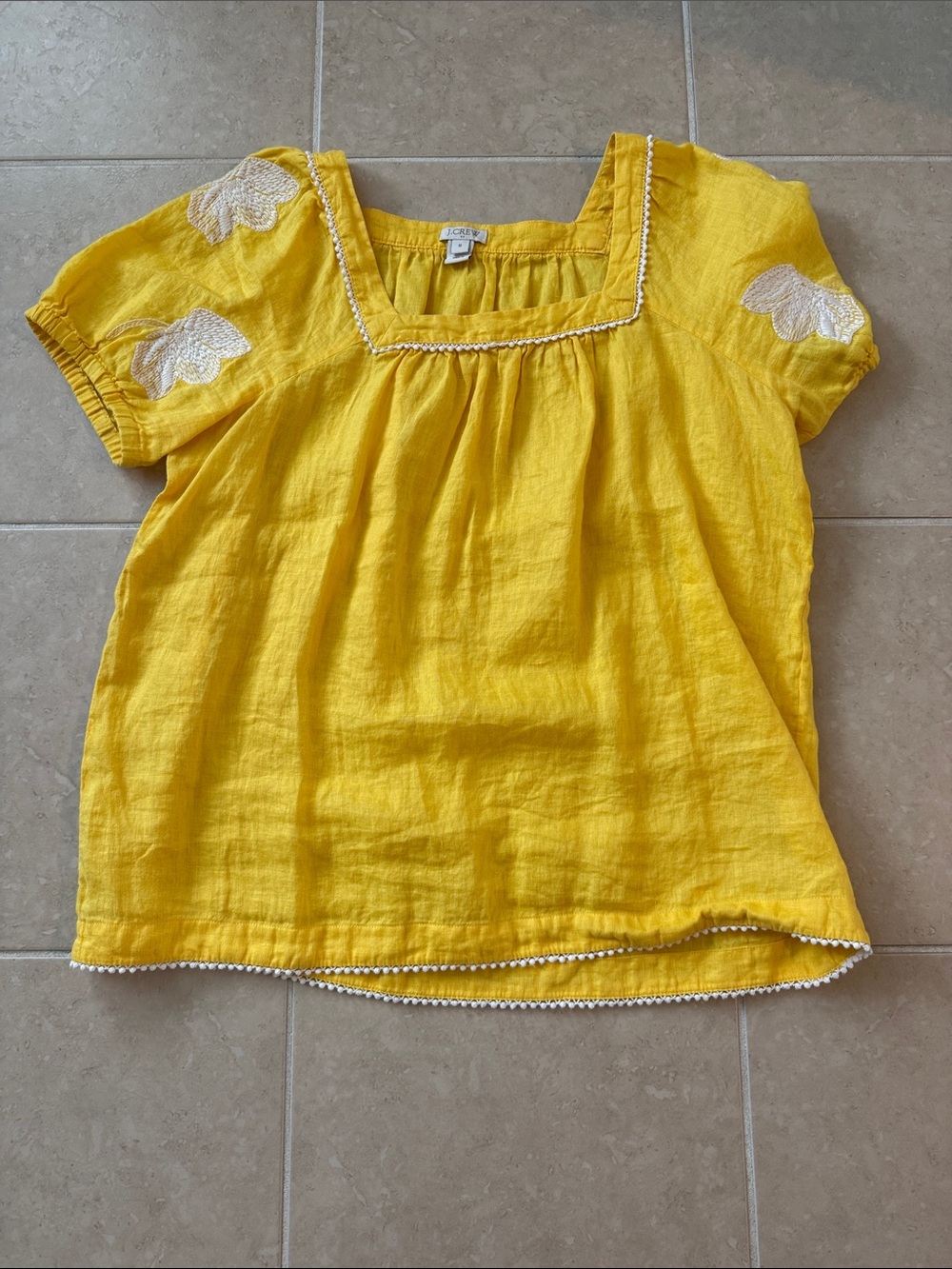J. Crew Factory Yellow Embroidered Short Sleeve Top
